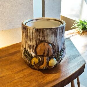 Vintage Mushroom Ceramic Canister, Signed, No Lid, Cottagecore Decor